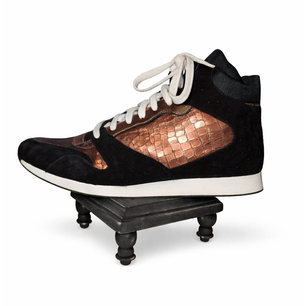 Bakers High Top Snake Print Embossed Black Suede Sneaker, Made in Italy, Sz 40/9